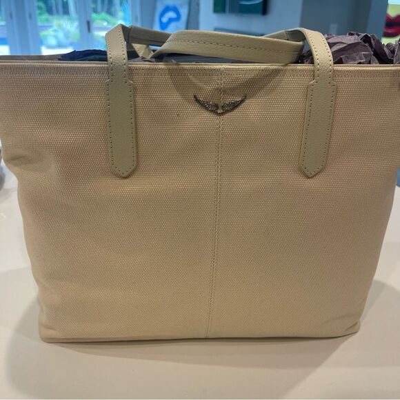 $448 Zadig & Voltaire Mick Wings Canvas Tote NWT WHITE - Picture 3 of 8
